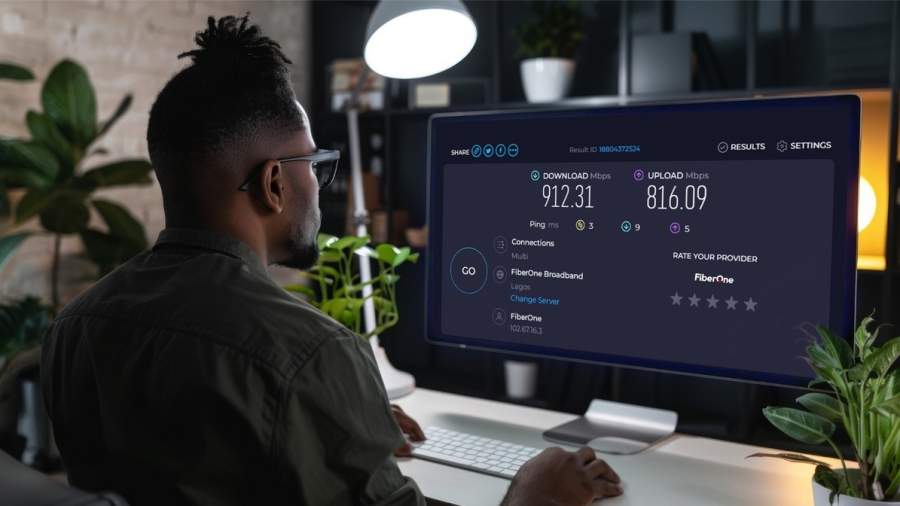FiberOne Broadband 912 Mbps speed test result on Speedtest.net — Lagos, Nigeria